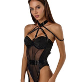 Seductive Shawl Halter Neck Transparent Mesh Lingerie